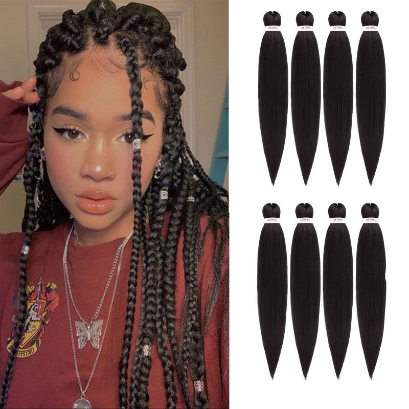 DIFUNEE Pre-stretched Braiding Hair - 16 Inch 8 Packs Dark Brown Short Braiding Hair For Twist or Box Braids, Yaki Texture Hot Water Setting Synthetic Braiding Hair Extensions (16 Inch, #2-8P) - Image 1